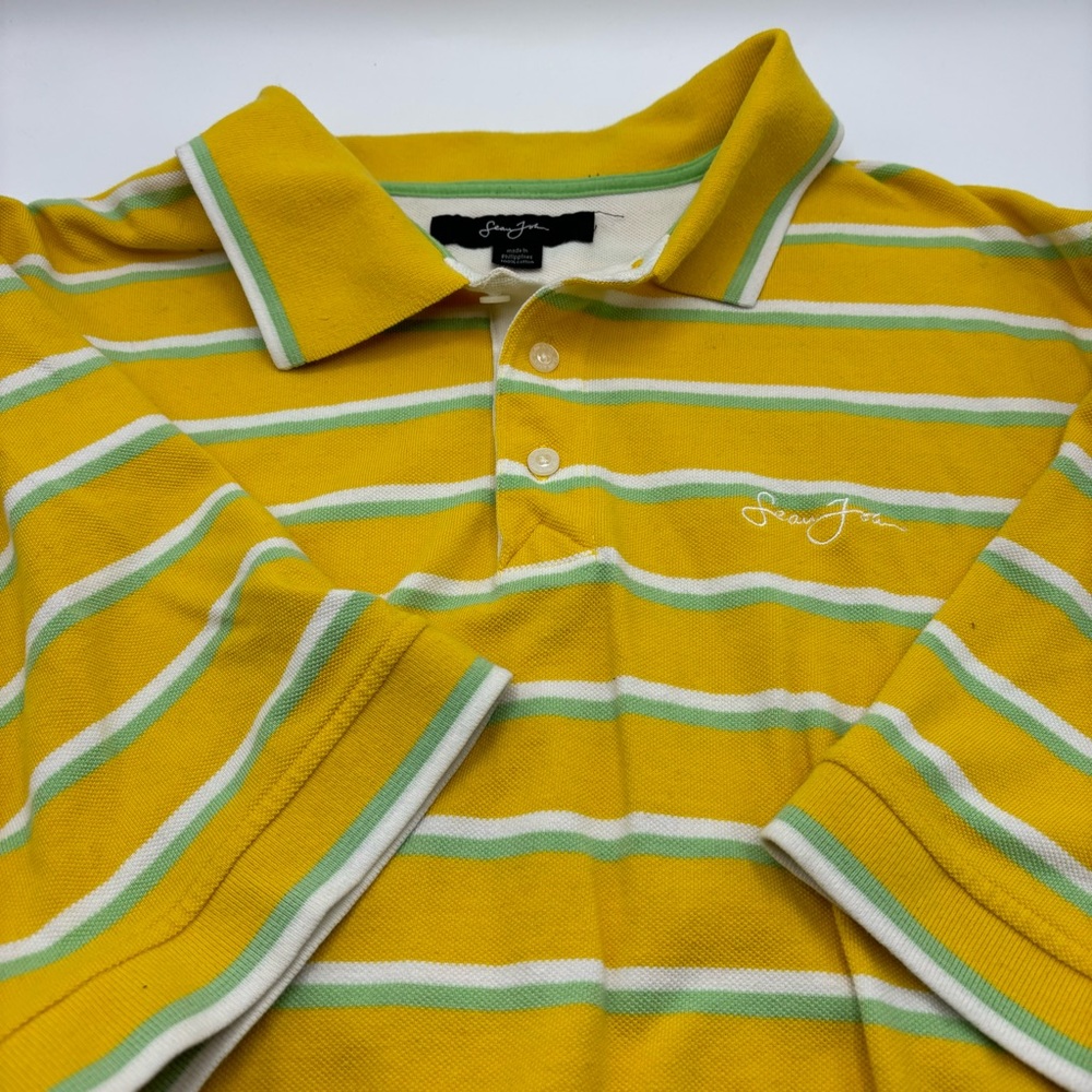 Sean John Mens Vintage Polo Shirt 2XL XXL Yellow Green White Stripe